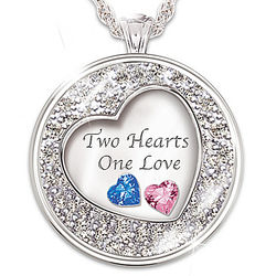 Couple's Personalized 2 Hearts 1 Love Crystal Birthstone Pendant
