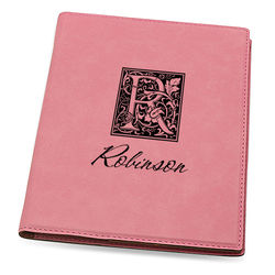 Personalized Initial Pink Leatherette Portfolio with Card Pocket