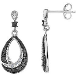 White and Black Diamond Drop Earrings in Sterling Silver