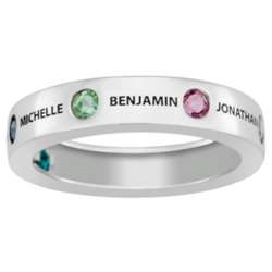 Sterling Silver Family Birthstone and Name Band