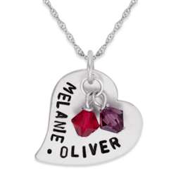 Sterling Silver Hand-Stamped Couple's Name and Birthstone Pendant