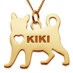 Personalized Gold Over Sterling Standing Cat Silhouette Necklace