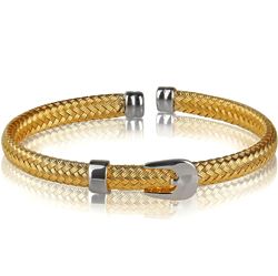 Woven Open Cuff 18 Karat Gold-Plated Buckle Bracelet