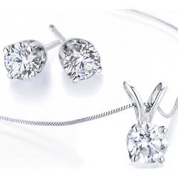 Diamond Solitaire Necklace & Diamond Stud Earrings Set
