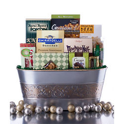 Silver and Gold Gourmet Sweets and Snacks Gift Basket