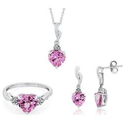 Lab-Created Pink Sapphire Necklace, Earrings and Ring Set