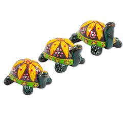3 Tropical Turtle Ceramic Figurines