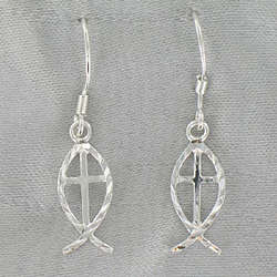 Sterling Silver Icthus Fish Hook Earrings