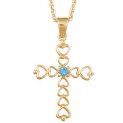 14K Gold Over Sterling Birthstone Heart Cross Necklace
