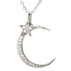 Glistening Moon and Star Sterling Silver Necklace
