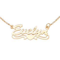 Gold Over Sterling Script Name Necklace with Heart Tail