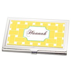 Personalized Yellow Weave Print Business Card Holder
