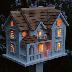 Kingsgate Cottage Lighted Birdhouse and Pole