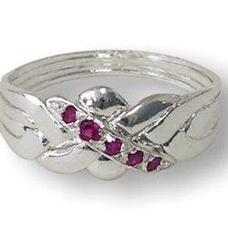4 Band Ruby Sterling Silver Puzzle Ring