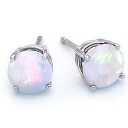 18K White Gold Opal Earrings