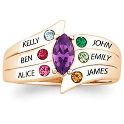 Gold Over Sterling Mother's Marquise Birthstone Family Name Ring