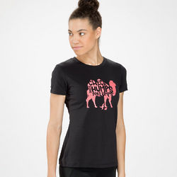 Women's Pink Ribbon Black with Straw Camel T-Shirt