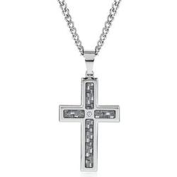 Men's Diamond Cross Pendant in Stainless Steel and Carbon Fiber