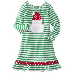 Girl's Santa Applique Stripe Dress