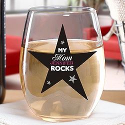 Personalized My Mom Rocks Stemless Wine Glass