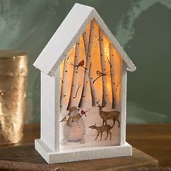 Lighted Snowman Birdhouse Diorama