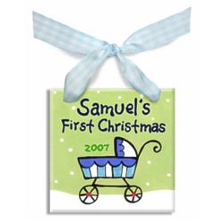 Baby Boy's First Christmas Personalized Carriage Ornament