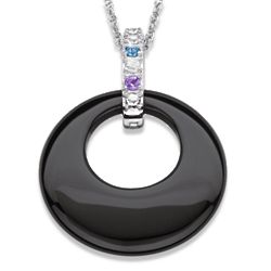 Sterling Silver 2 Birthstone and Onyx Disc Family Necklace