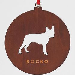 Personalized Circle Wood Ornament with Pet Silhouette