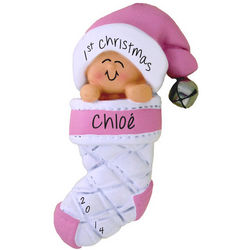 Baby Girl's 1ST Christmas Jingle Bell Stocking Ornament