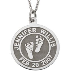 Sterling Silver Personalized Footprints Disc Necklace
