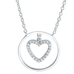 Silvertone Cubic Zirconia Heart Circle Necklace