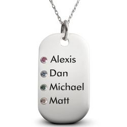Sterling Silver Four Birthstone Dog Tag Necklace
