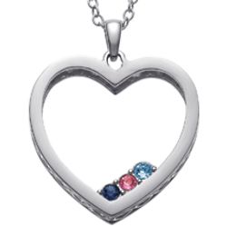 Silvertone Family Birthstone Heart Necklace