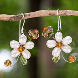 Pearl and Peridot Flower Earrings