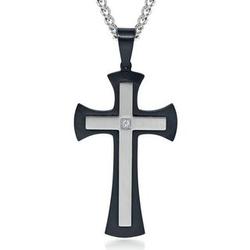 Men's Diamond Cross Necklace in Stainless Steel and Ionic Plating