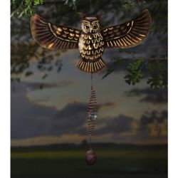 Lighted Hanging Metal Owl Yard Decoration