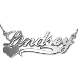 Side Heart Silver Name Necklace