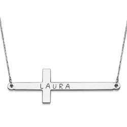 Sterling Silver Name Sideways Cross Necklace