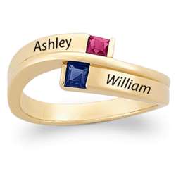Gold Over Sterling Couple's Square Birthstone and Name Ring