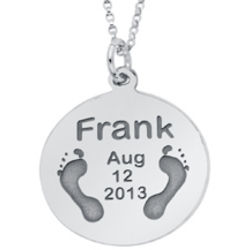 Personalized Sterling Silver Footprints Disc Necklace