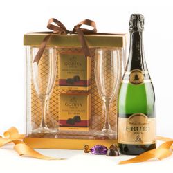 Champagne, Flutes, and Godiva Truffles Gift Set
