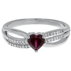 Rhodolite Garnet and Diamond Heart Ring in Sterling Silver