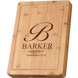 Personalized Monogram and and Date Grooved Bamboo Cutting Board