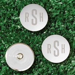 3 Silver Golf Ball Markers with Personalized Monogram