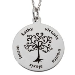 Sterling Silver Engraved Family Tree Name Disc Pendant