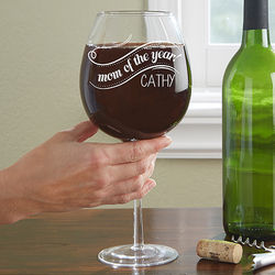 Mom of the Year Whole Bottle Personalized Wine Glass