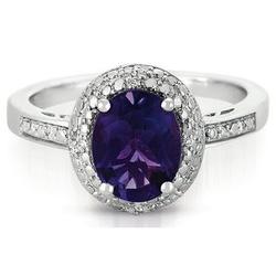 Oval Amethyst and Single-Cut Diamond Ring in Sterling Silver