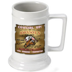 Personalized Cowgirl Up Saloon Beer Stein
