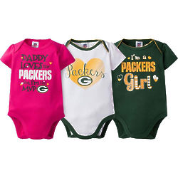 3 Baby Girl's Green Bay Packers Bodysuits