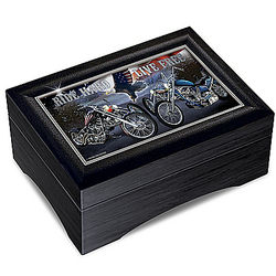 Patriotic Biker's Wooden Keepsake Box with Chopper Art
